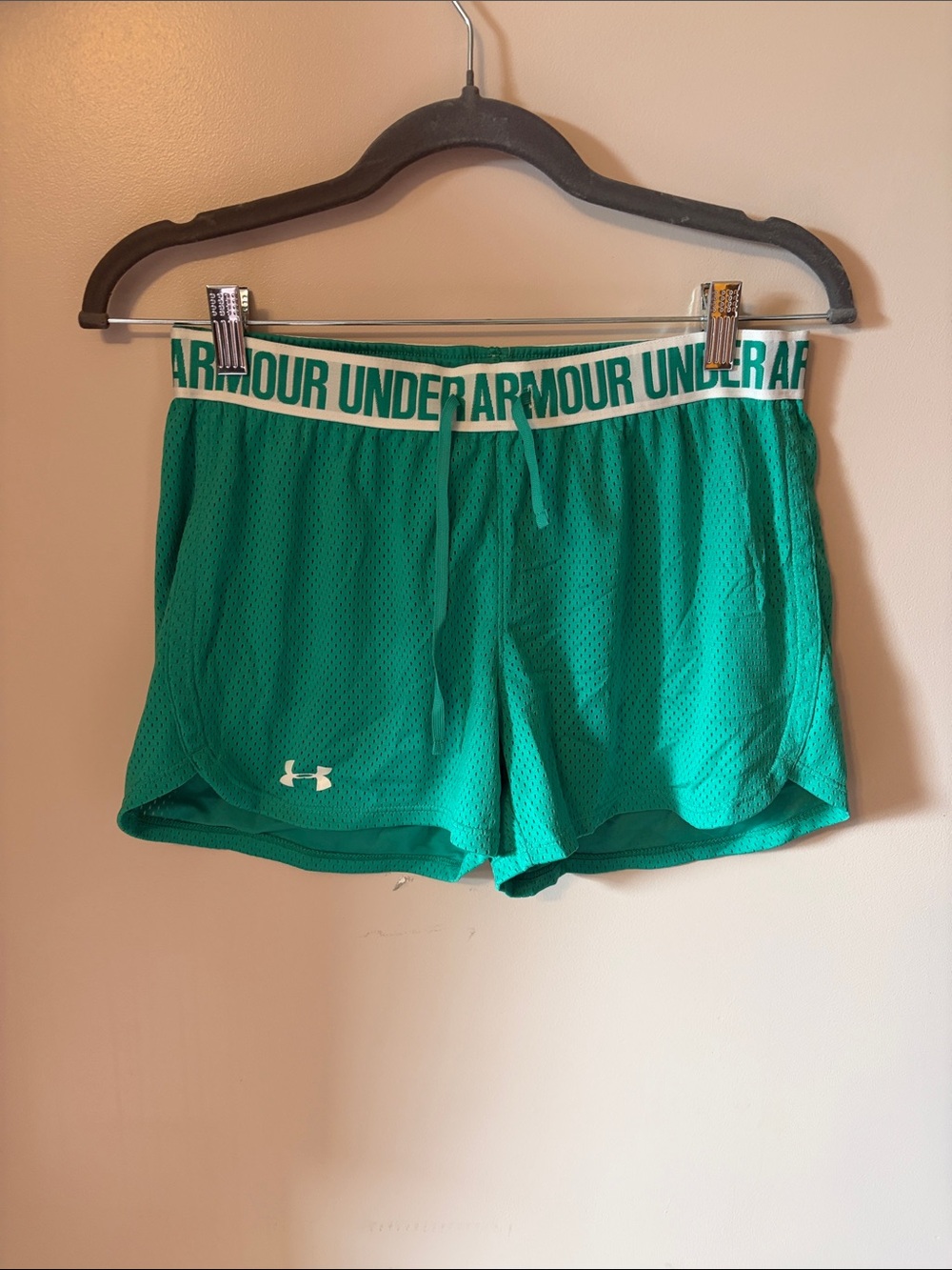 Under Armour Women's Teal Mesh Athletic Shorts with Branded Waistband